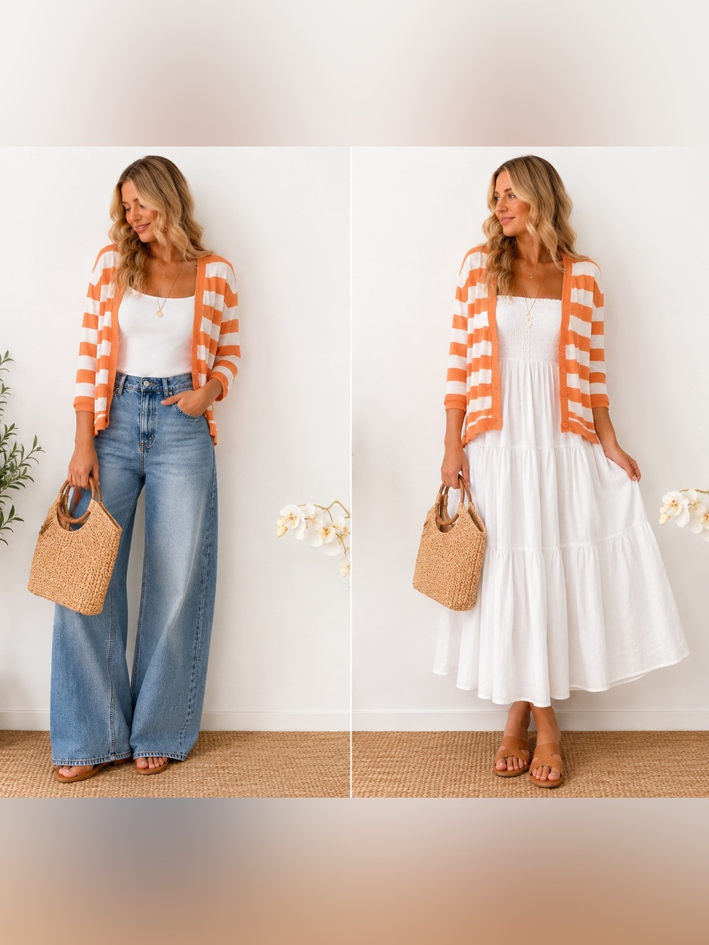 Large Madison Orange and White Striped Knit Top